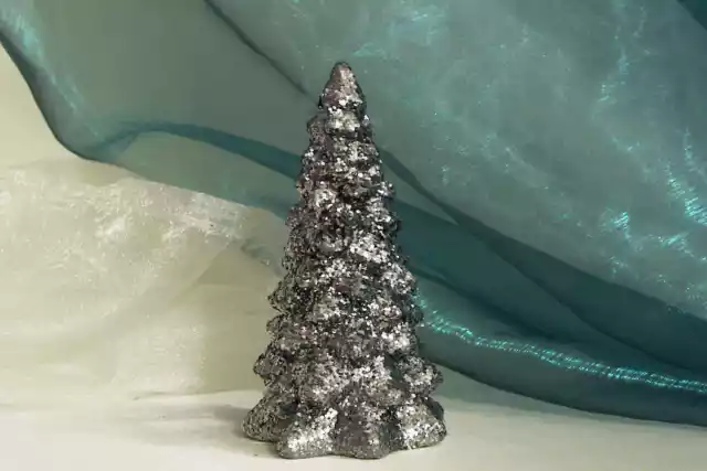 Tannenbaum Keramik mit Glitter grau/silber Weihnachtsdekoration Weihnachten Neu