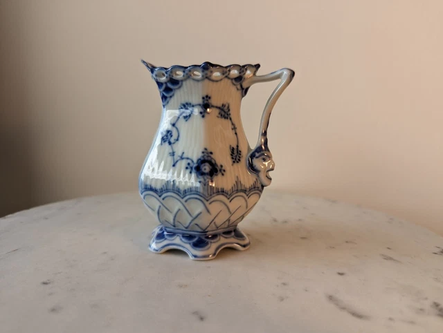 Royal Copenhagen Blue Fluted Full Lace Creamer Gargoyle Face # 1032 1st Quality Royal Copenhagen Blue Fluted Full Lace Creamer Gargoyle Face # 1032 1st Quality