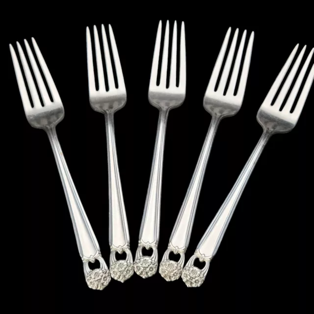 (5) 1847 Rogers Bros ETERNALLY YOURS Silverplate Dinner Forks 7" Flatware