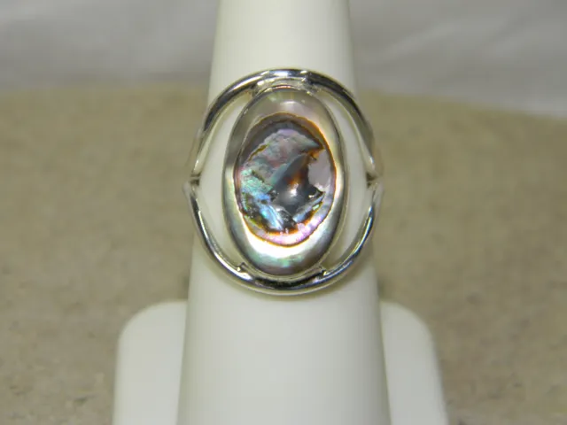 Sterling Silver Oval Abalone Split Band Ring Taxco Size 7