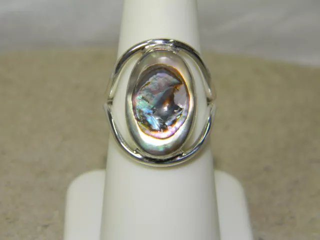 Sterling Silver Oval Abalone Split Band Ring Taxco Size 7