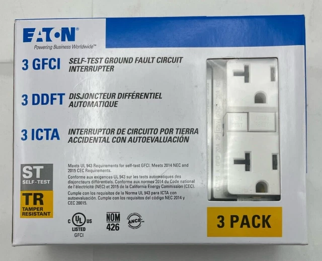 EATON 3PACK GFCI SelfTest Ground Fault Circuit Interrupter Tamper