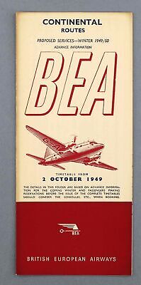 Bea British European Airways Advance Timetable Continental Routes October 1949