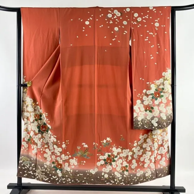 Japanese Kimono Furisode Pure Silk Tree Peony Cherry Blossom Gold Thread