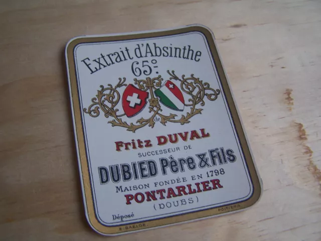 ancienne étiquette Extrait Absinthe 65° Fritz Duval Dubied Père absente absente 2