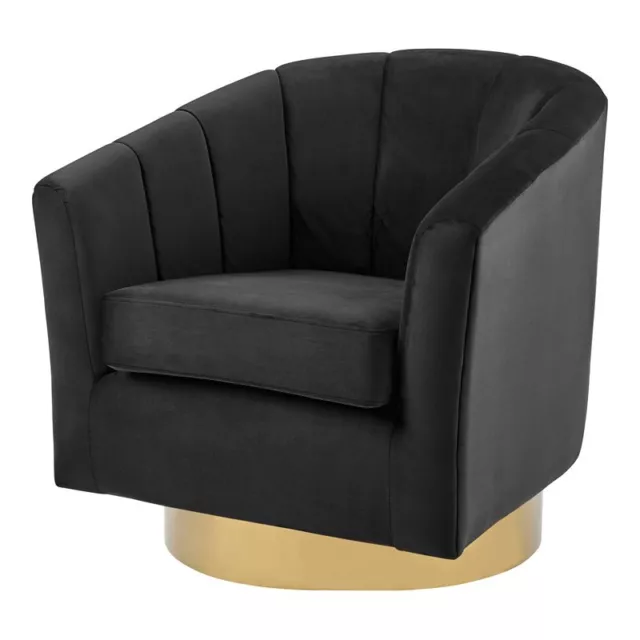 New Pacific Direct Natasha 18" Velvet Fabric Swivel Accent Arm Chair in Black