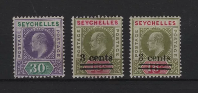 Seychelles 1903 King Edward VII 30 c plus 2 x Surcharged unused