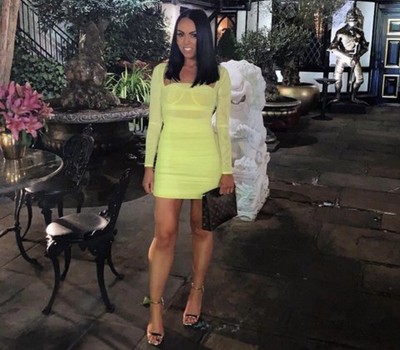 House of CB 'Valentina'Chartreuse Sleeved Ruched Organza Dress Size XS Stained