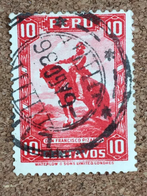 Peru Franked Stamp used 1936 Red 10 Centavos Francisco americas