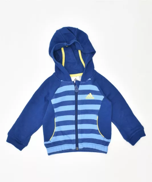 ADIDAS Boys Graphic Zip Hoodie Sweater 6-9 Months Blue Striped Cotton MF11