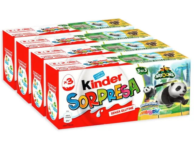 4x Kinder Sorpresa Natoons Ovetti di Cioccolata a Latte con Sorpresa 3 pezzi 20g