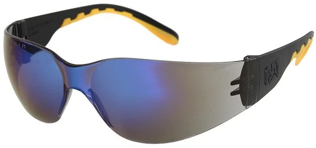 CAT Track Safety Glasses Black Frame Blue Mirror Lens ANSI Z87