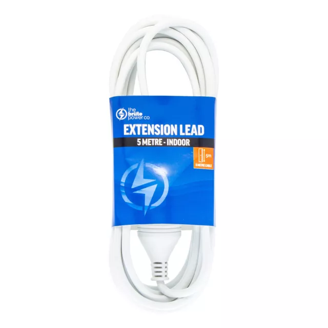 The Brute Power Co 5m Extension Lead/Cord Cable AU/NZ 2400W 240V Home Plug WHT