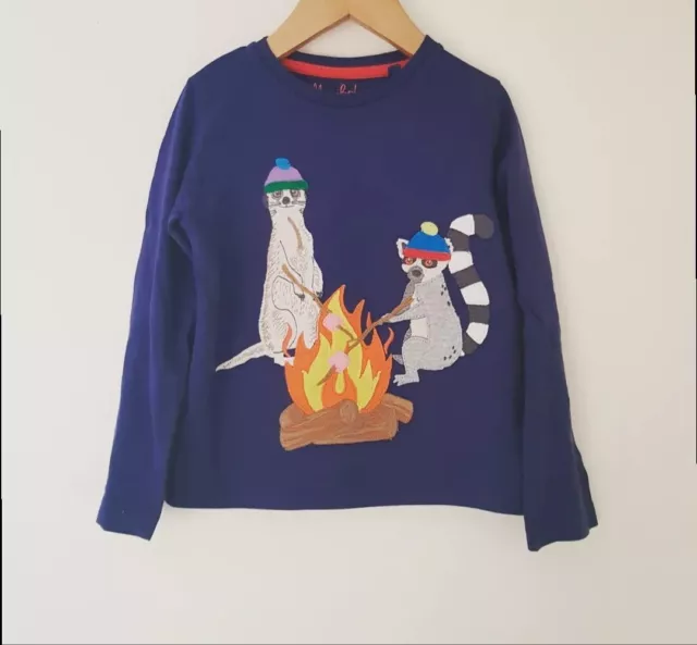 Boys Mini Boden Campfire Top T-Shirt New Age 5-6y Meerkat Big Applique Long Slv