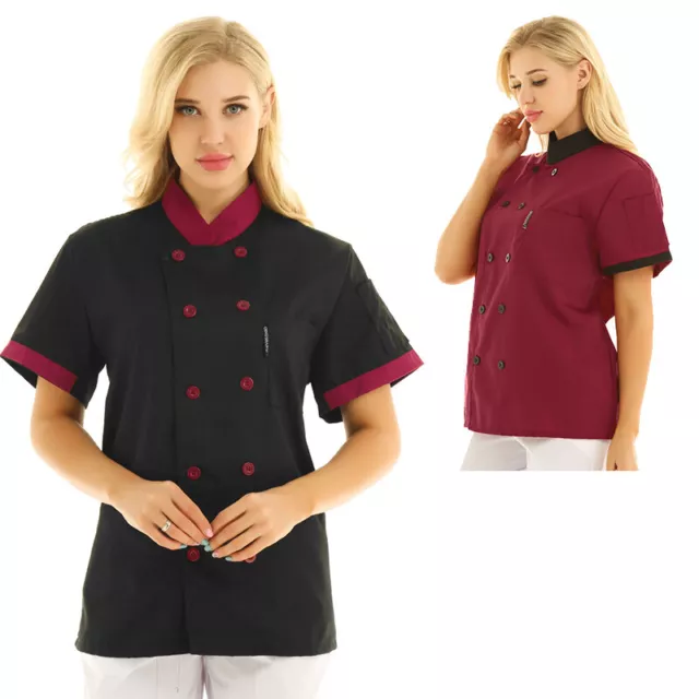 Unisex Short Sleeve Chef Jacket Waiter Coat Restaurants Cafes Kitchen Uniform