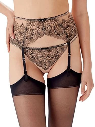 Cintura a sospensione ricamata Gossard VIP Henna 18502-BKN Donna Nera e Nuda L