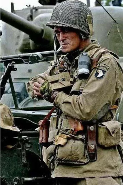 US Army 101 st Airborne Officer D-Day Colorized WW2 1944 5x7