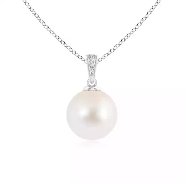 ANGARA 10mm Solitaire Freshwater Pearl Pendant Necklace with Diamonds in Silver