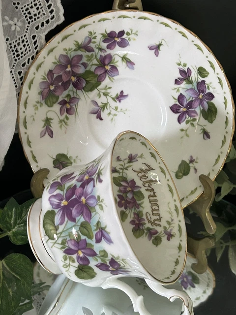 Royal Albert Vintage China February Flower of the Month Violets Cup Saucer Duo
