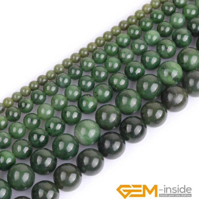 AAA Grade Natural Genuine Green Canadian Jadeite Jade Gemstone Round Beads 15"