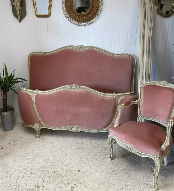 French Double Bed Frame £395 And Chair £149 Dusky Pink Velvet