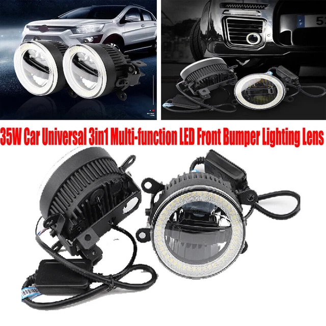 2PCS 35W Car Universal Daytime Light Fog Lamp 3in1 LED Front Bumper Lighting Len
