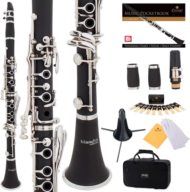 Mendini by Cecilio Nickel B Flat Beginner Clarinet with 2 Barrels - Ebonite