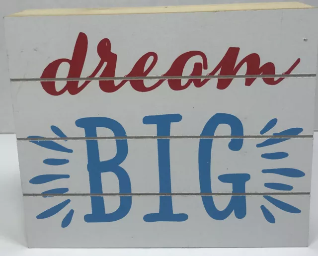 Rustic Wood Box Sign DREAM BIG Childs Decor Wall Tier Tray Wh Blue Red Americana 2