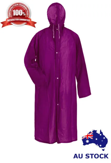 Raincoat Unisex 120Cm Long Purple Hooded, Waterproof