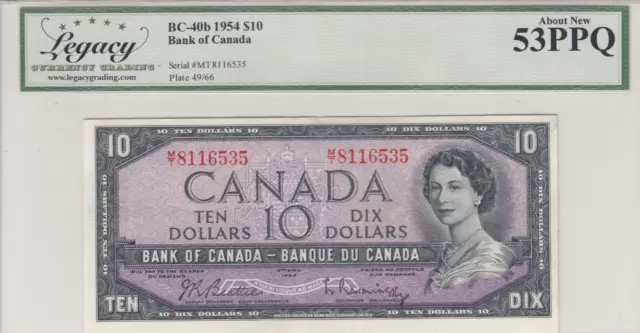 1954 Bank of Canada $10 - BC-40b. Legacy choice AU 53PPQ - S/N: M/T8116535
