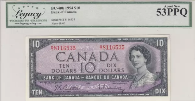1954 Bank of Canada $10 - BC-40b. Legacy choice AU 53PPQ - S/N: M/T8116535