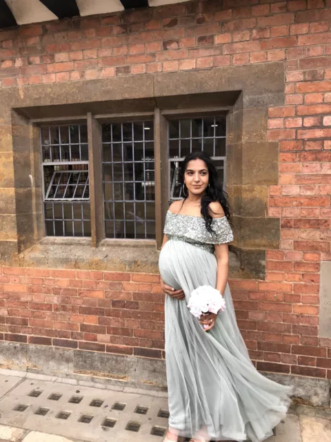 ASOS MAYA MATERNITY Wedding Dress Size 8 Green Lily Bridesmaid Off The Shoulder 45.00 PicClick UK
