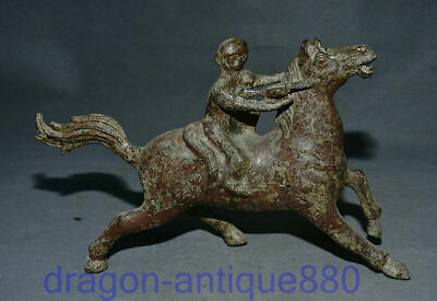 13.2" Antique Old Chinese Bronze Ware Dynasty Palace Monkey Ride Horse Statue