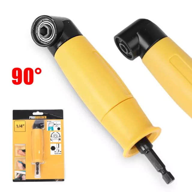 90 Degree Right Angle Drill Attachment Kit Tight Fit Hex Bit Adapter Holder