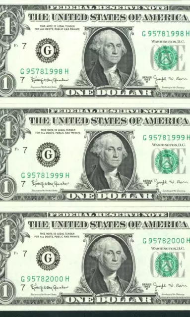 ((THREE CONSECUTIVE)) $1 1963 B ((CHOICE CU)) (JOSEPH BARR) Federal Reserve Note
