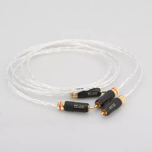 Pair OCC Copper Silver Plated Audio RCA Interconnect Cable with Gold Plated plug