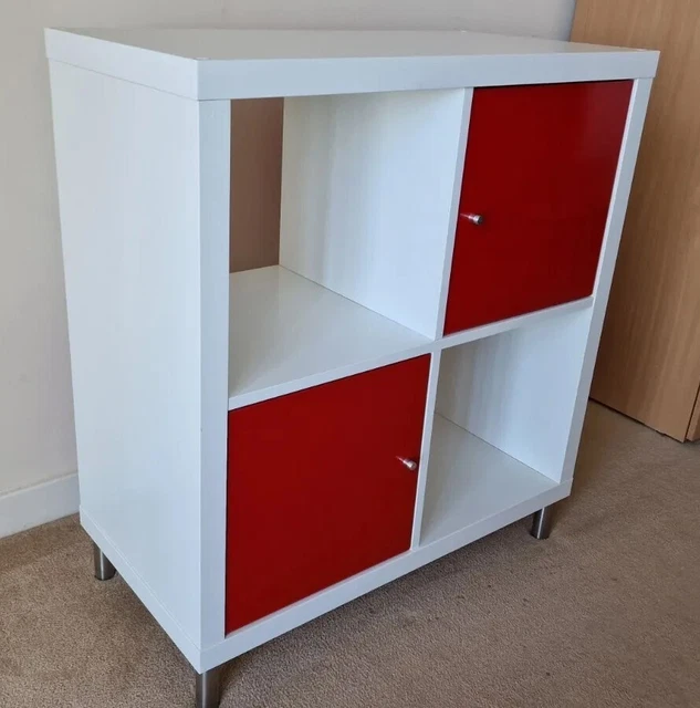 IKEA KALLAX WHITE Shelving Unit with Highgloss Red Doors £50.00