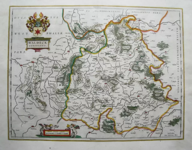 Waldeck Arolsen Korbach Wildungen Brilon   Landkarte Kupferstich Blaeuw 1640