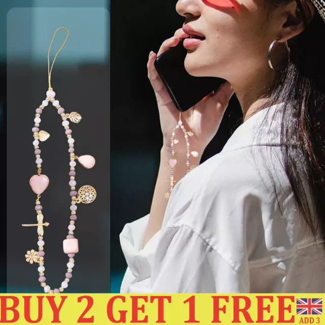 Mobile Strap Phone Charm Beads Chain Jewelry Crystal Stone Anti-Lost Lanyard CG