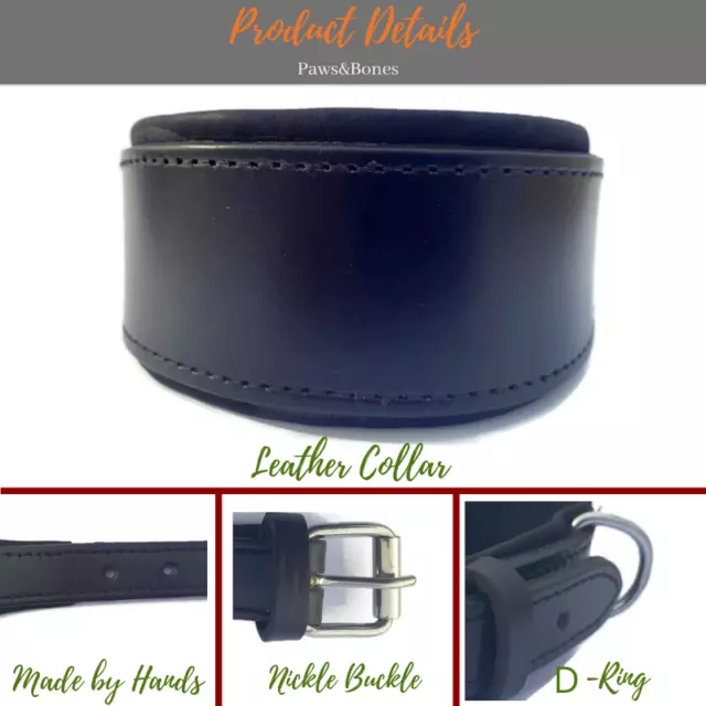 Greyhound Whippet Leather Dog Collar Soft Luxury Padded And Lined Lurcher Strong