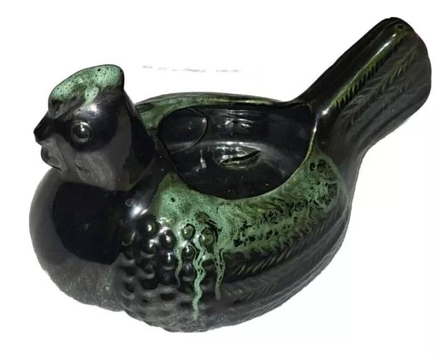 Farmhouse Hen Planter Blue Mountain Pottery Style Green & Black Drip Glazed