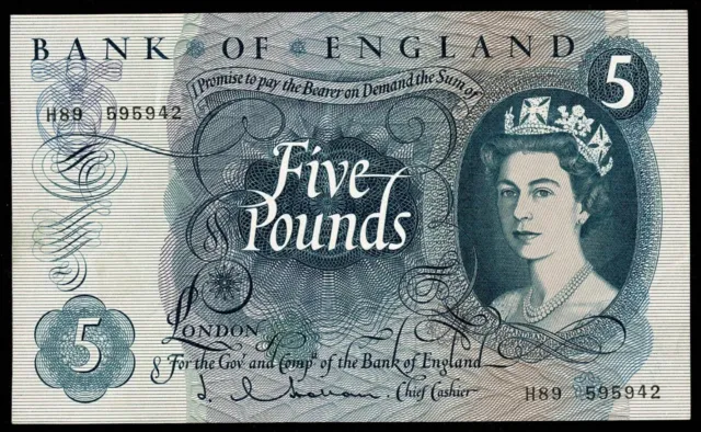 Bank of England * £5 * Hollom * P375a / B297 * Prefix H89  * VF