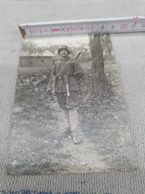 WK1 Foto Sturmsoldat Sturmabteilung Handgranten Stahlhelm Gewähr  Bajo