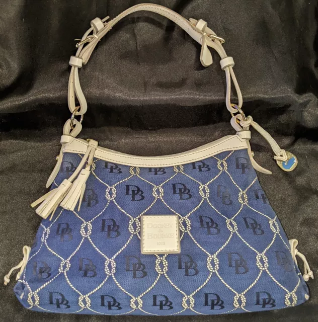 DOONEY & BOURKE Nautical Shoulder Bag Purse Med Blue & White Rope Design Canvas