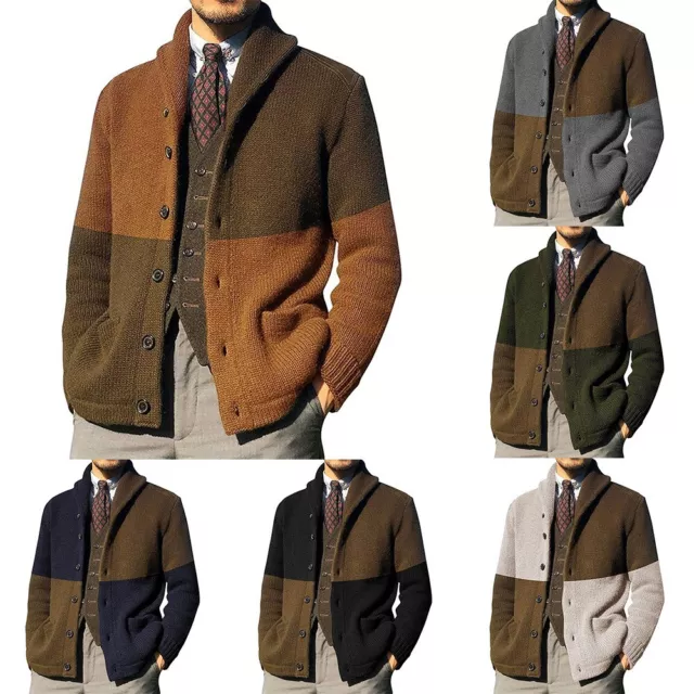 Uomo Maglia Maglione Cappotto collo Alto Cardigan Giacca con Zip Maglieria Tops