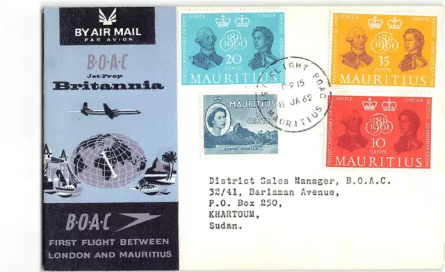 6937 01 Boac Britannia First Flight Mauritius To Khartoum Sudan