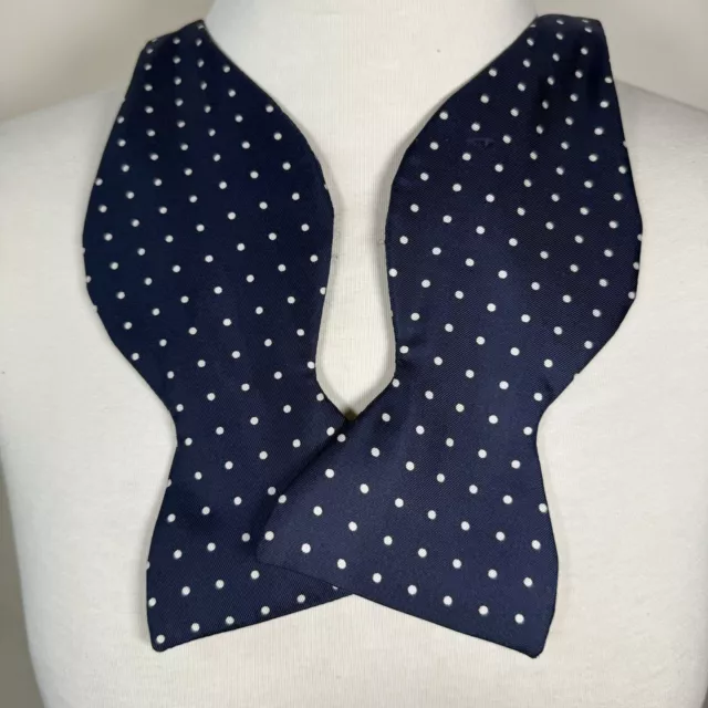 Beau Ties Ltd. Of Vermont Self Tie Silk Bow Tie Navy Blue White Polka Dot 3.5"