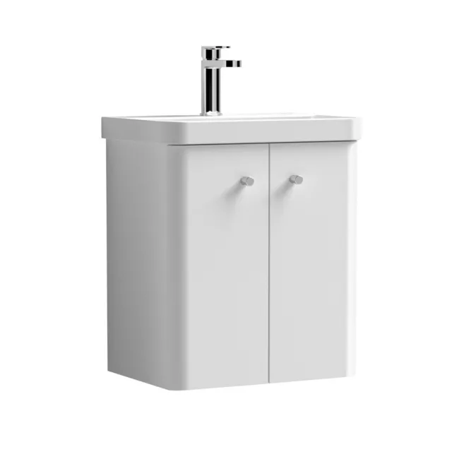 Nuie Core 500mm Wall Hung 2-Door Basin Vanity Unit Gloss White Bathroom Sink