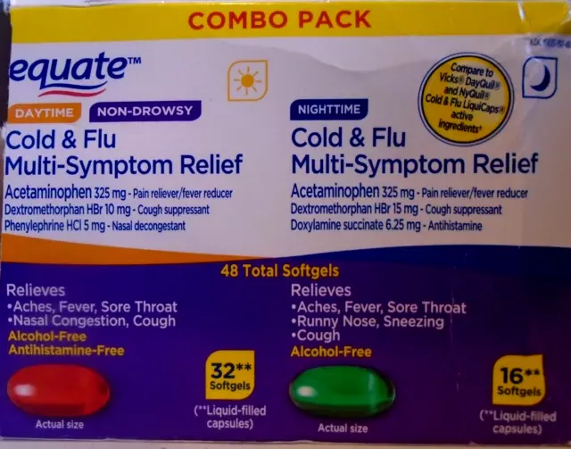 Equate Daytime Non-Drowsy Cold & Flu Multi-Symptom Relief Softgels, 48 count..+