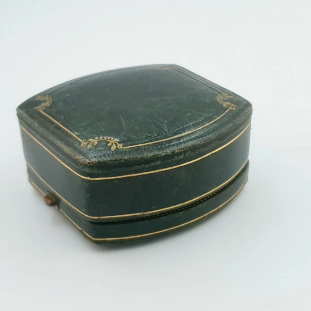 Ancien écrin à Bijoux Gainé Cuir Doré - Boîte à Bague Pendentif Broche